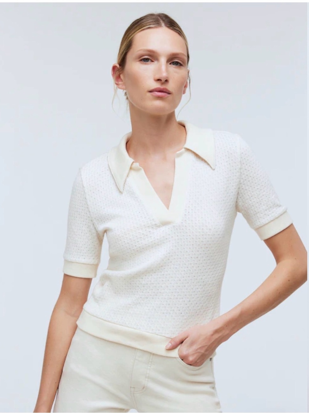 Madewell Collared Pointelle Sweater Tee size small